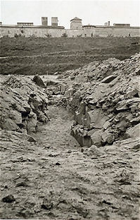View of a mass grave dug by Austrian civilians to bury former inmates in the Mauthausen concentration camp, May 5-15, 1945.